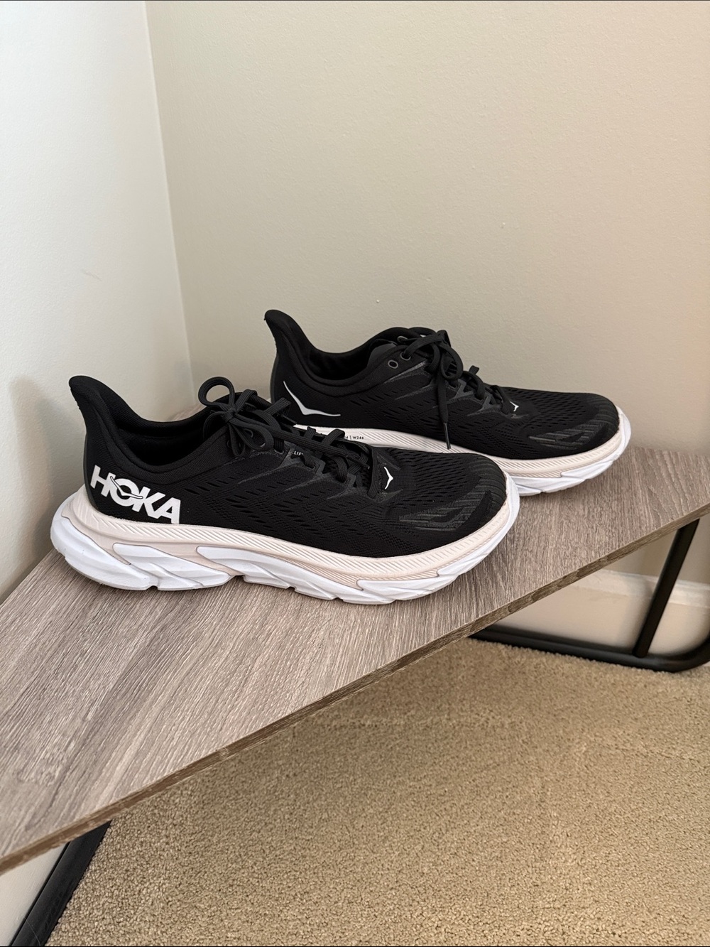 Hoka Black and White Men's Running Sneakers